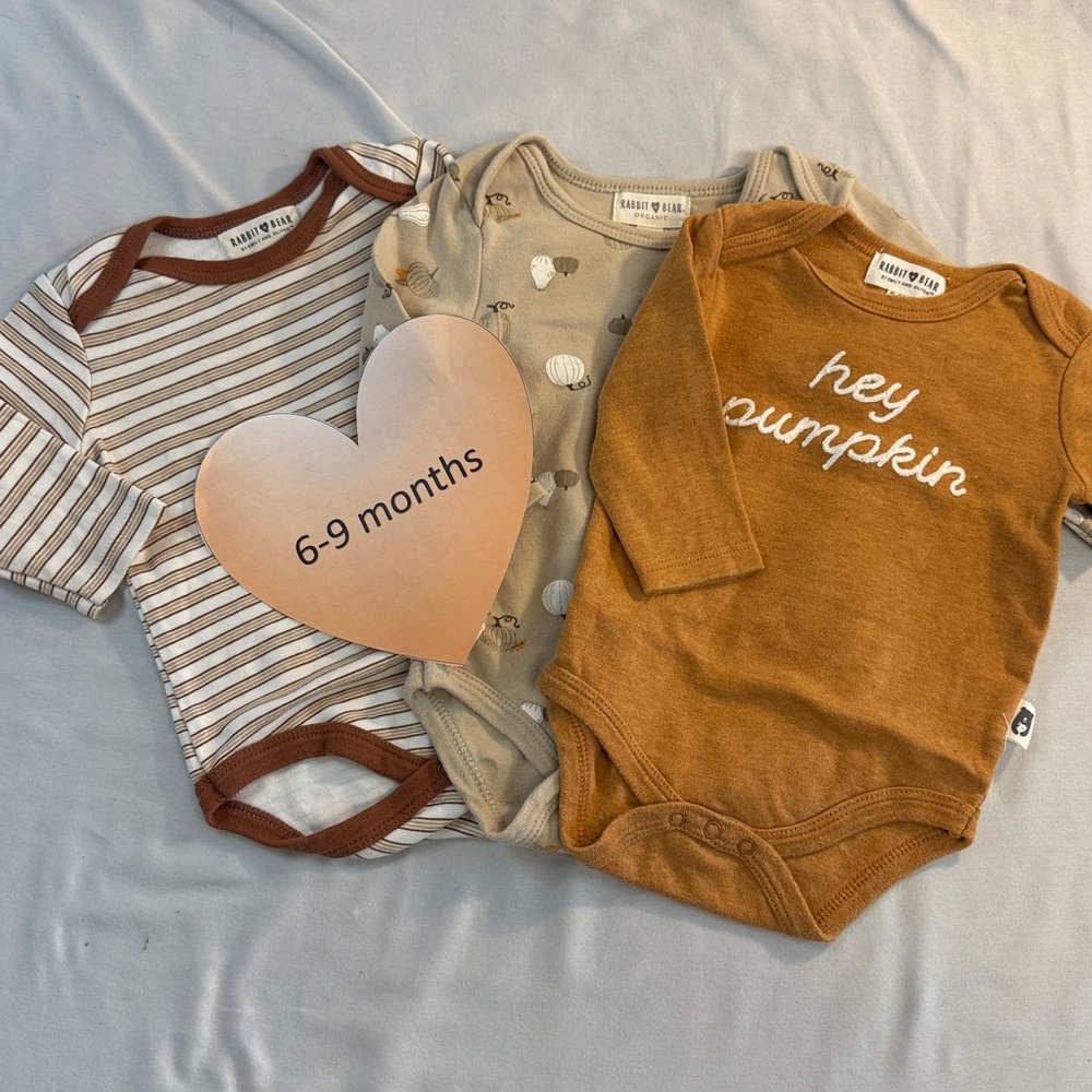 Rabbit + Bear - Set of 3 Baby Bodysuit/Onesies with Pumpkin Theme